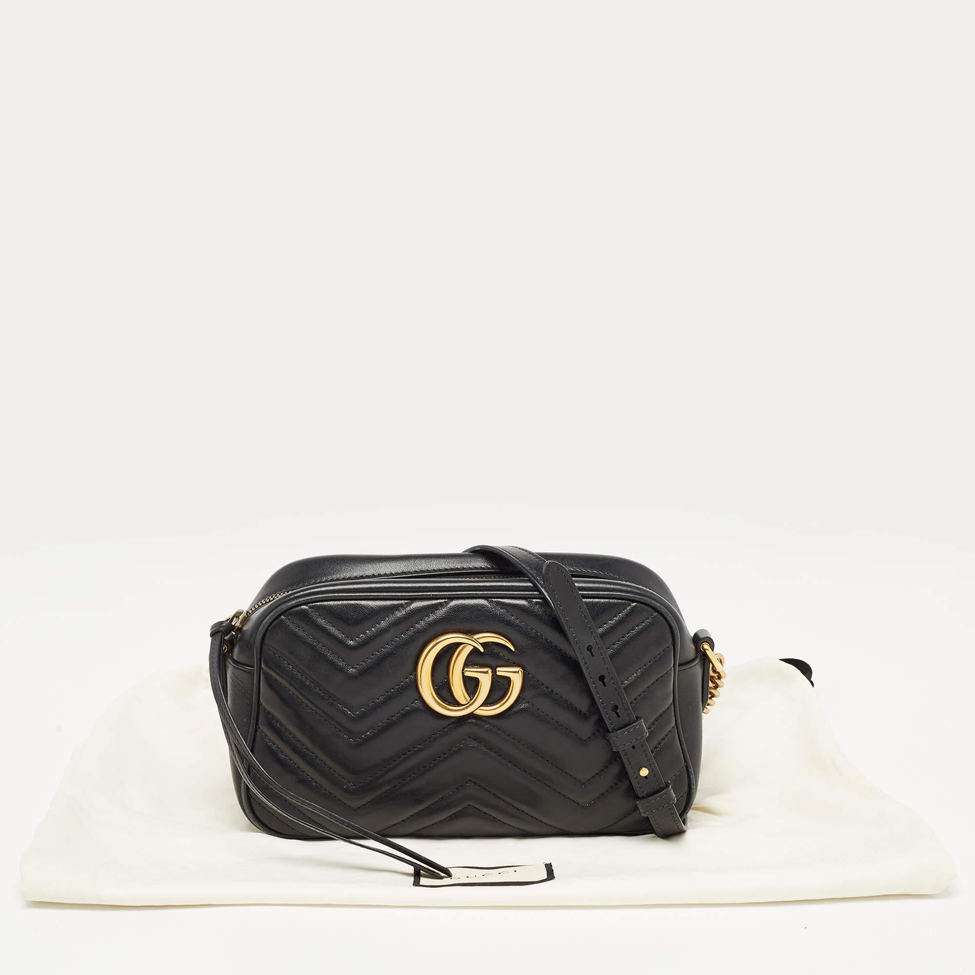 Gucci Black Matelassé Leather Small GG Marmont Camera Crossbody Bag 8
