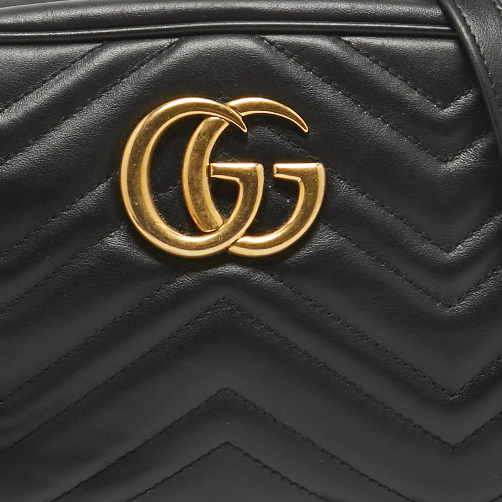 Gucci Black Matelassé Leather Small GG Marmont Camera Shoulder Bag 1