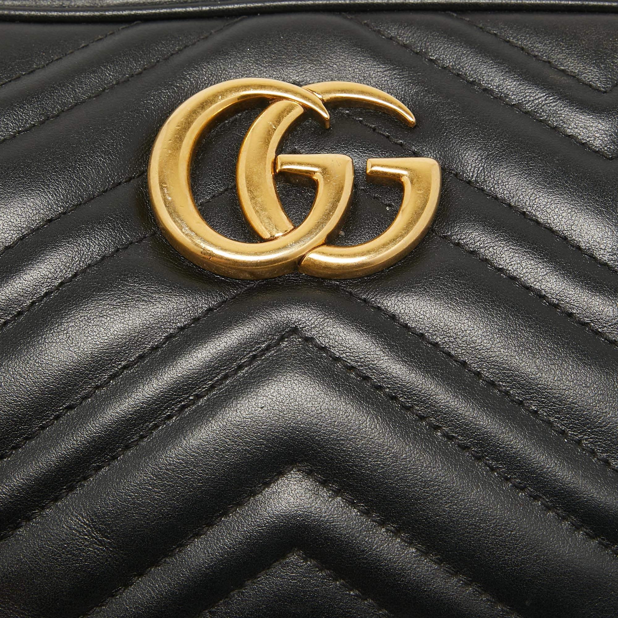 Gucci Black Matelassé Leather Small GG Marmont Camera Shoulder Bag 2