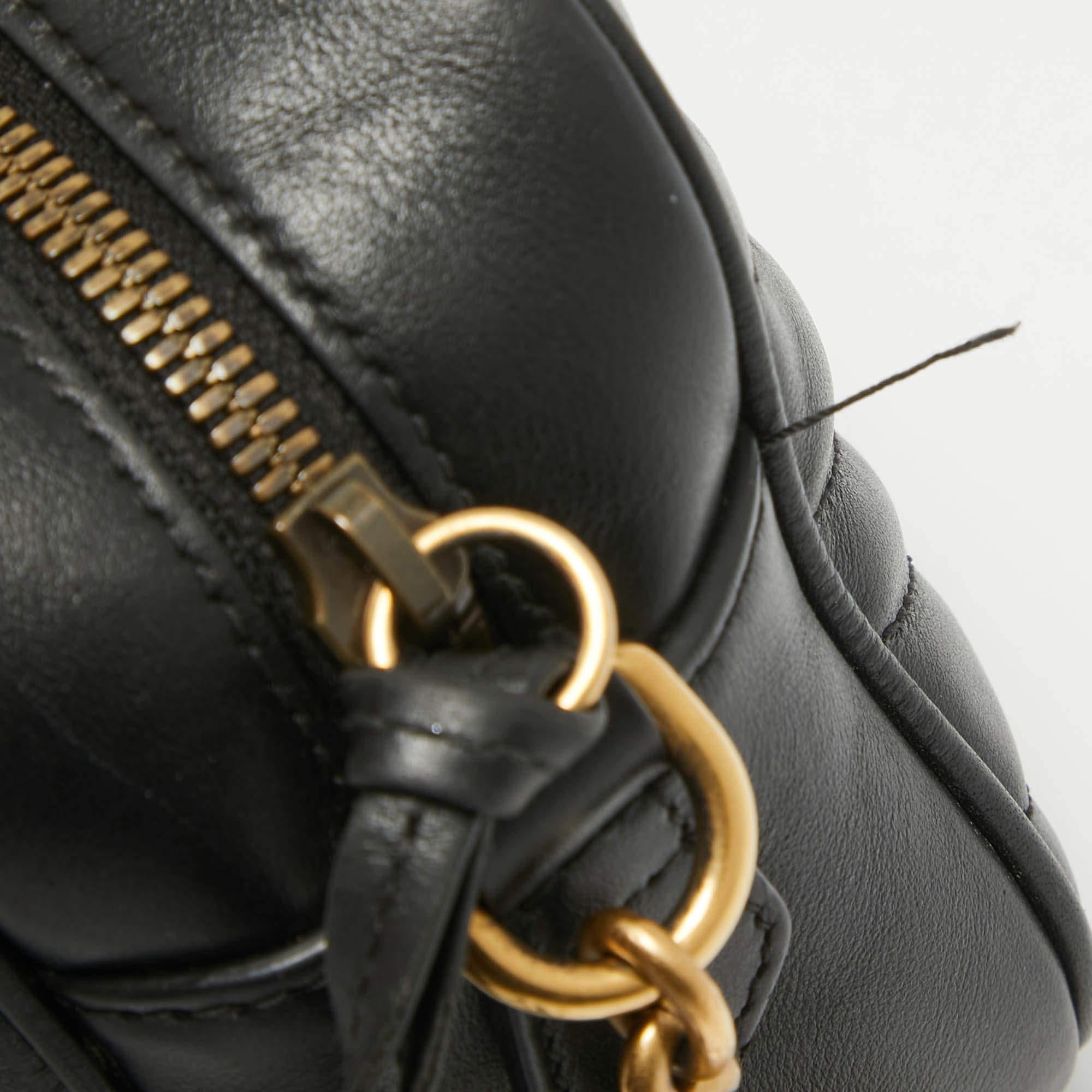 Gucci Black Matelassé Leather Small GG Marmont Camera Shoulder Bag 3
