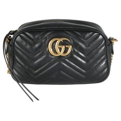 Gucci Black Matelasse Leather Small GG Marmont Chain Bag