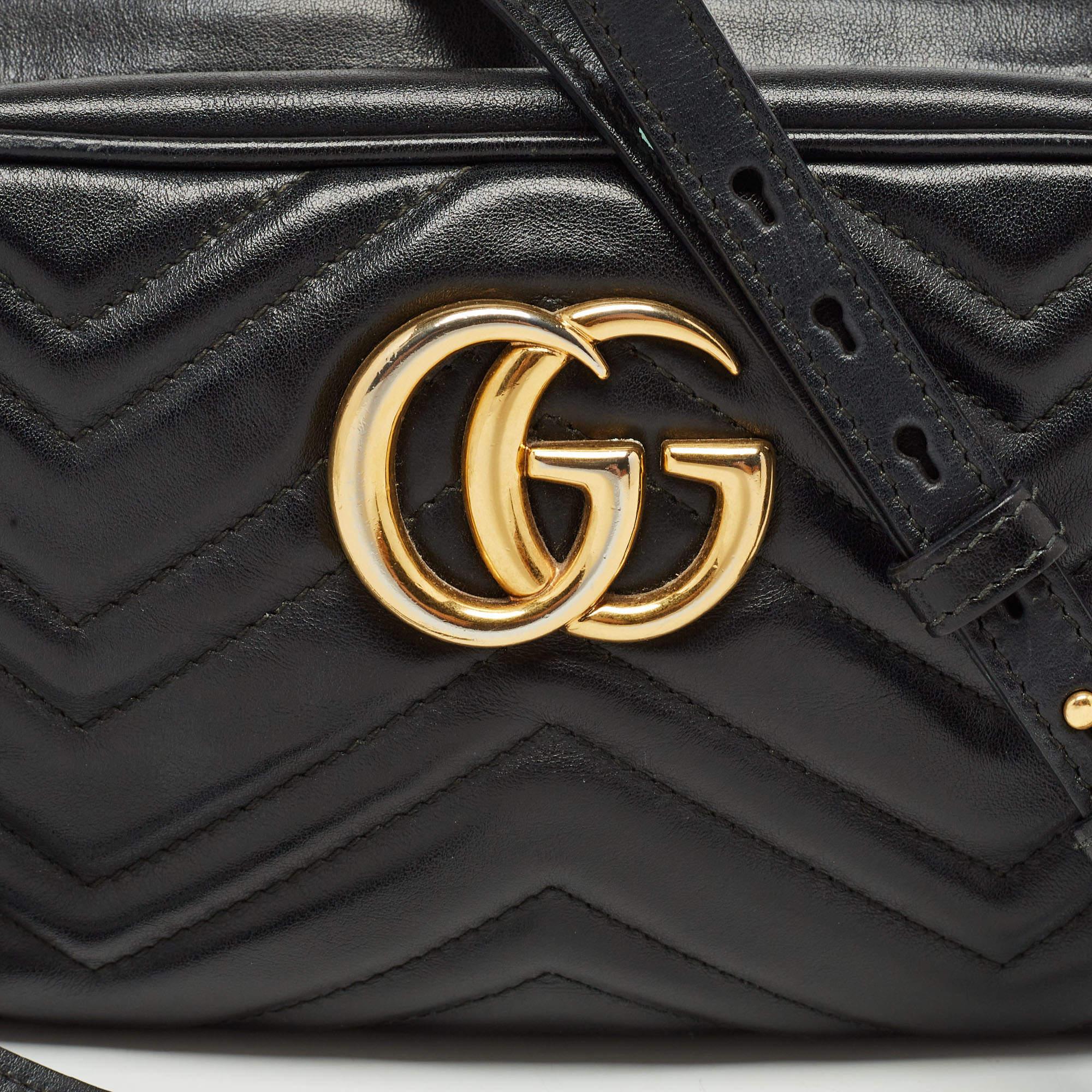 Gucci Black Matelassé Leather Small GG Marmont Shoulder Bag 6
