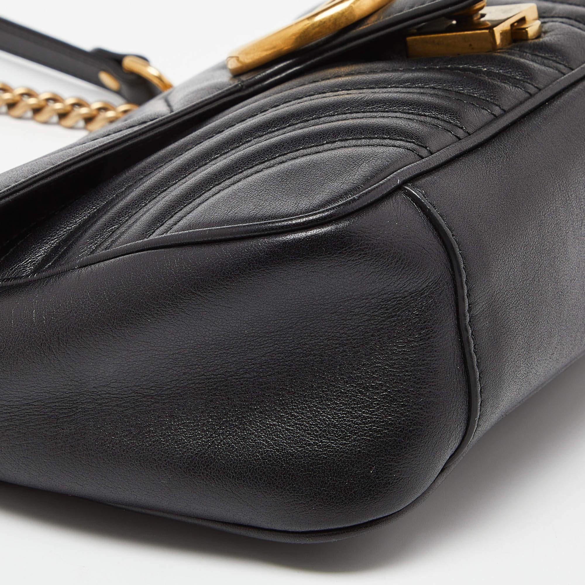 Gucci Black Matelassé Leather Small GG Marmont Shoulder Bag 6