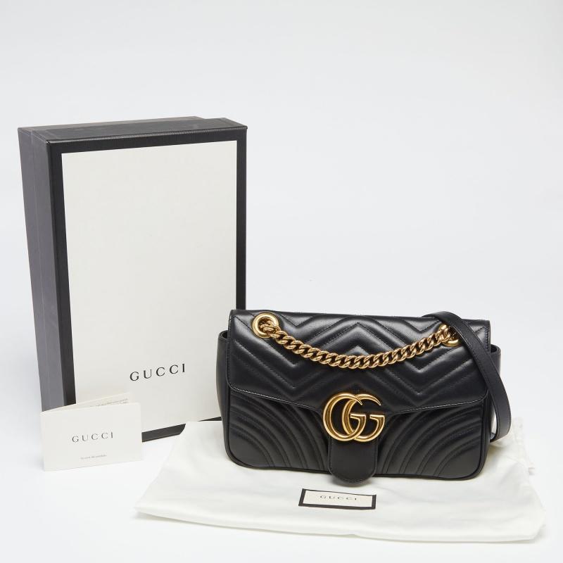 Gucci Black Matelassé Leather Small GG Marmont Shoulder Bag 8