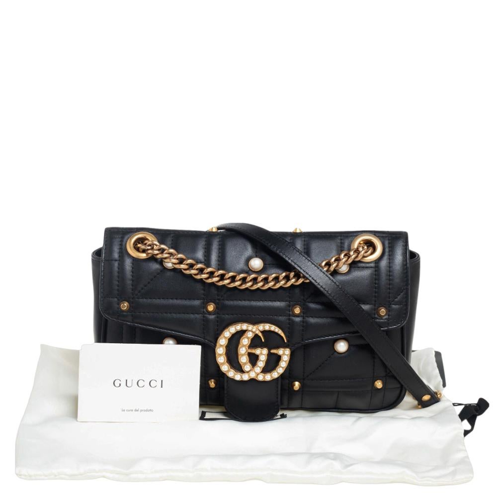 Gucci Black Matelassé Leather Small GG Marmont Shoulder Bag In Good Condition In Dubai, Al Qouz 2