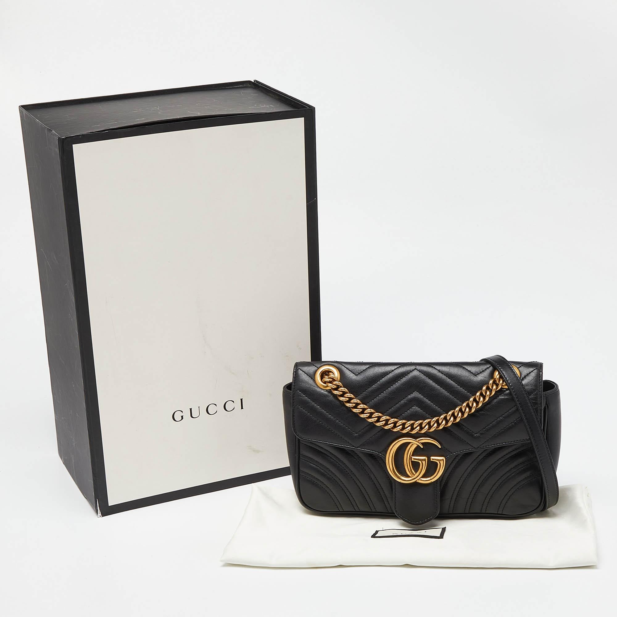 Gucci Black Matelassé Leather Small GG Marmont Shoulder Bag In Good Condition In Dubai, Al Qouz 2