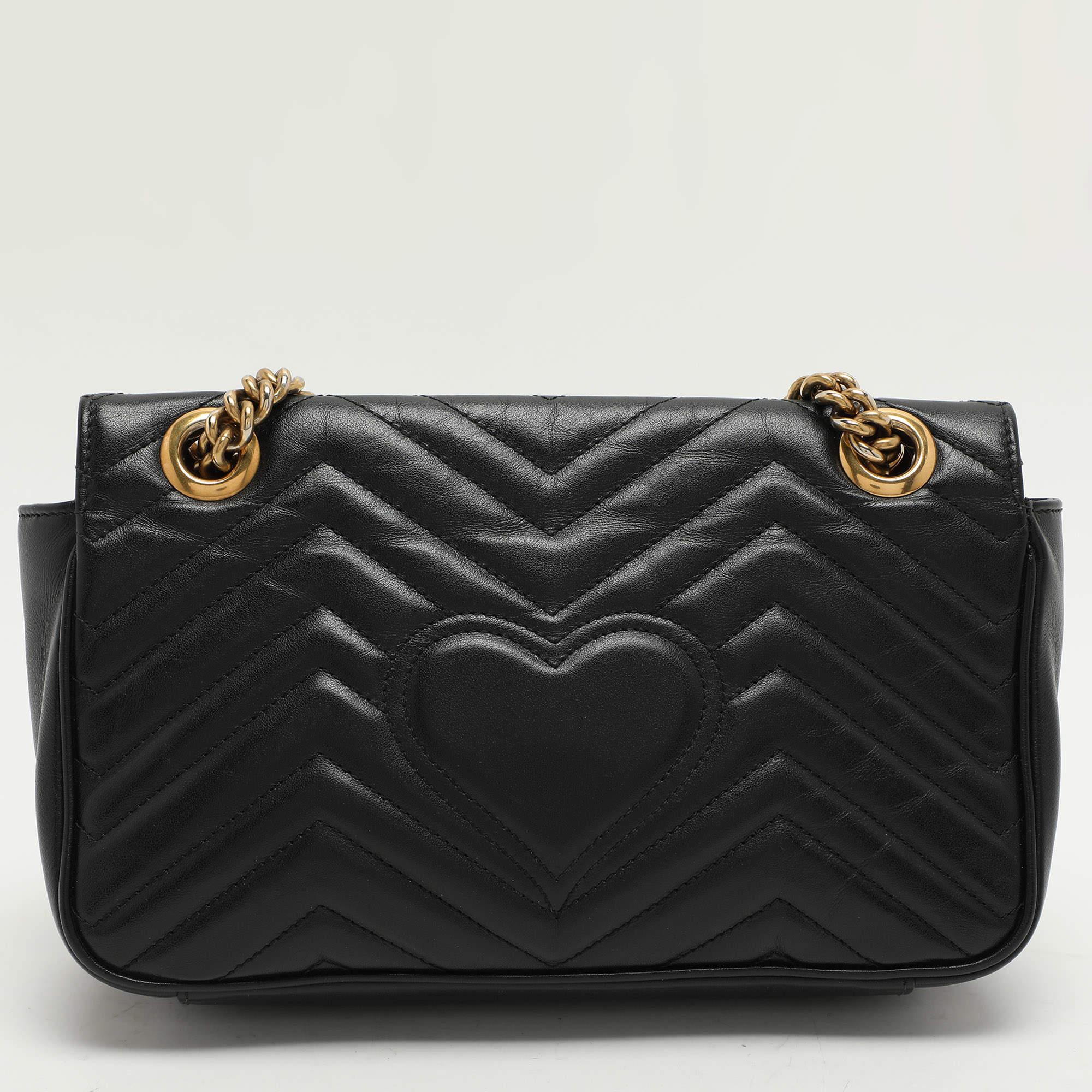 Women's Gucci Black Matelassé Leather Small GG Marmont Shoulder Bag