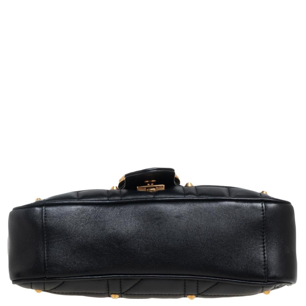 Women's Gucci Black Matelassé Leather Small GG Marmont Shoulder Bag