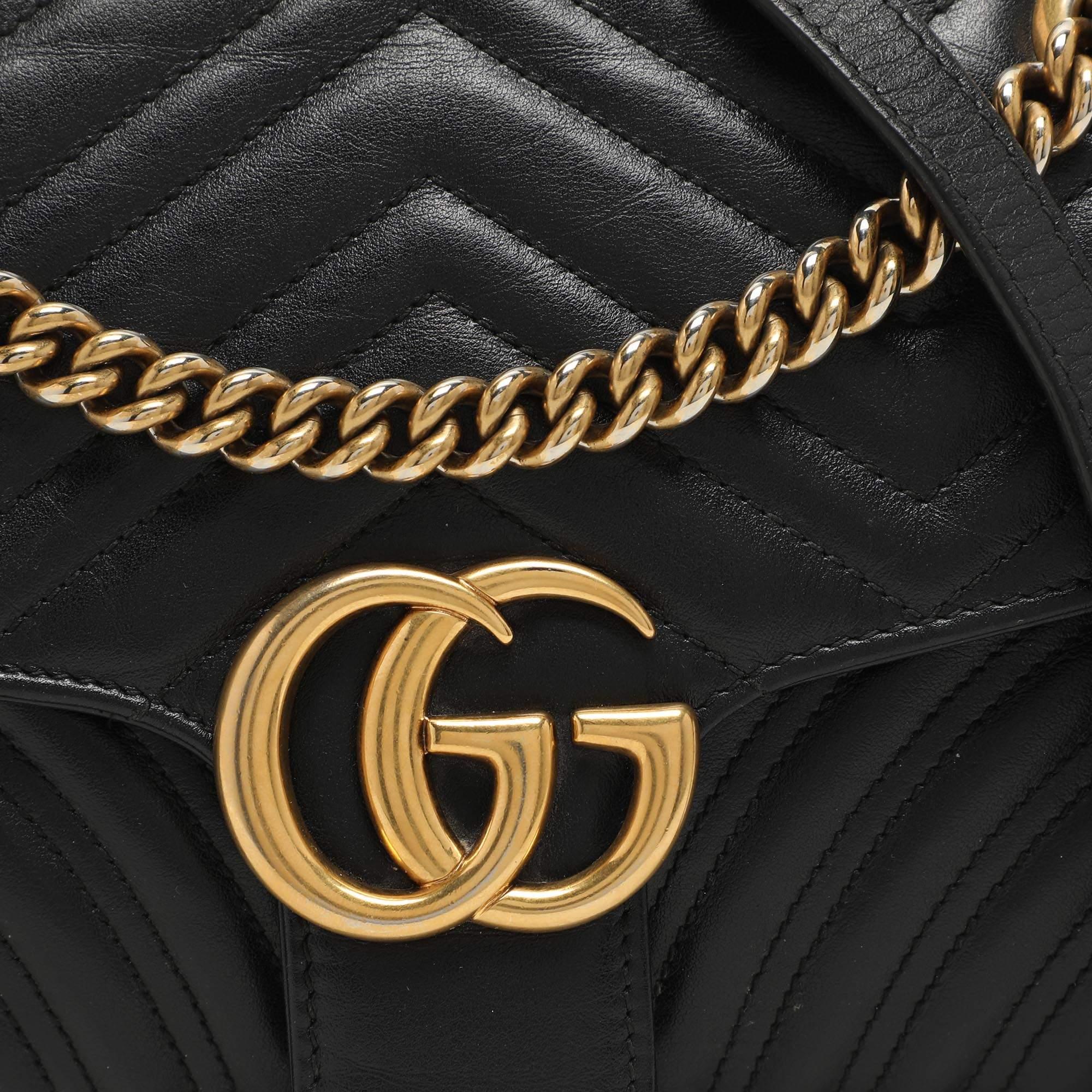 Gucci Black Matelassé Leather Small GG Marmont Shoulder Bag 1