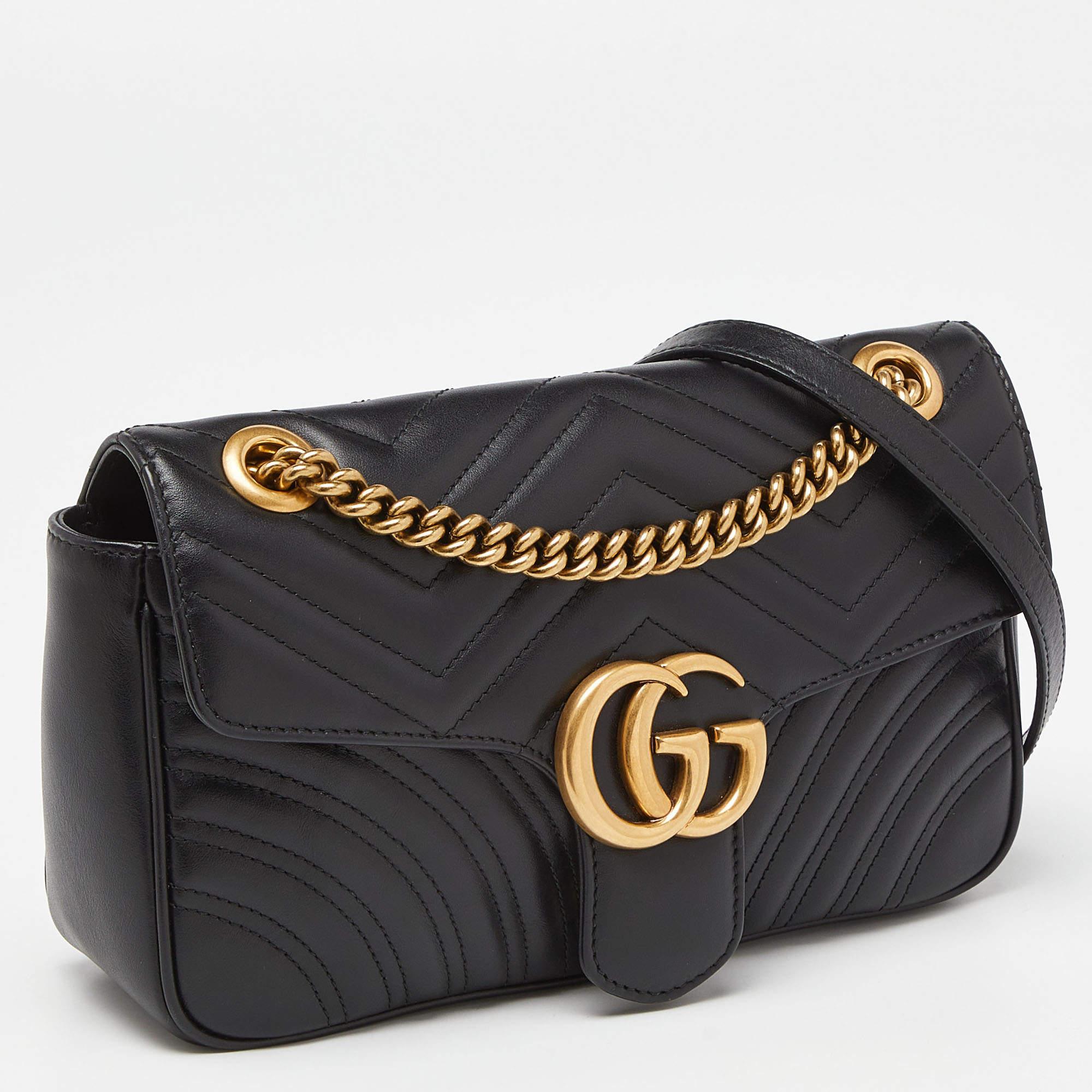 Gucci Black Matelassé Leather Small GG Marmont Shoulder Bag 1