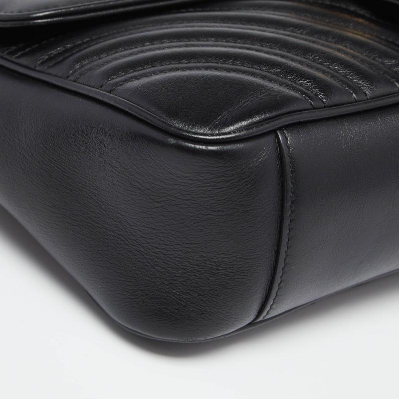 Gucci Black Matelassé Leather Small GG Marmont Shoulder Bag 2