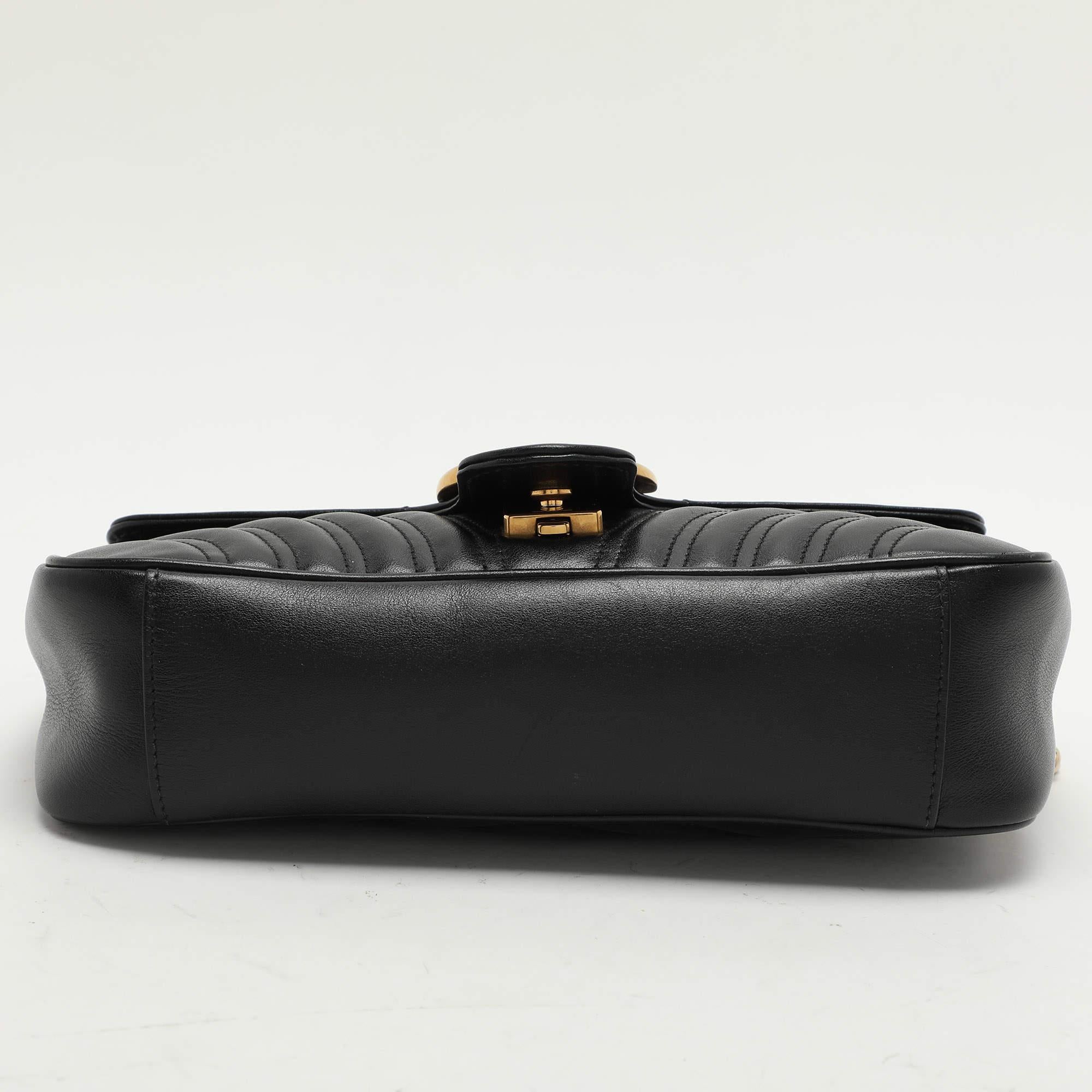 Gucci Black Matelassé Leather Small GG Marmont Shoulder Bag 3