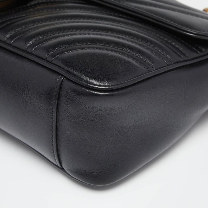 Gucci Black Matelassé Leather Small GG Marmont Shoulder Bag 3