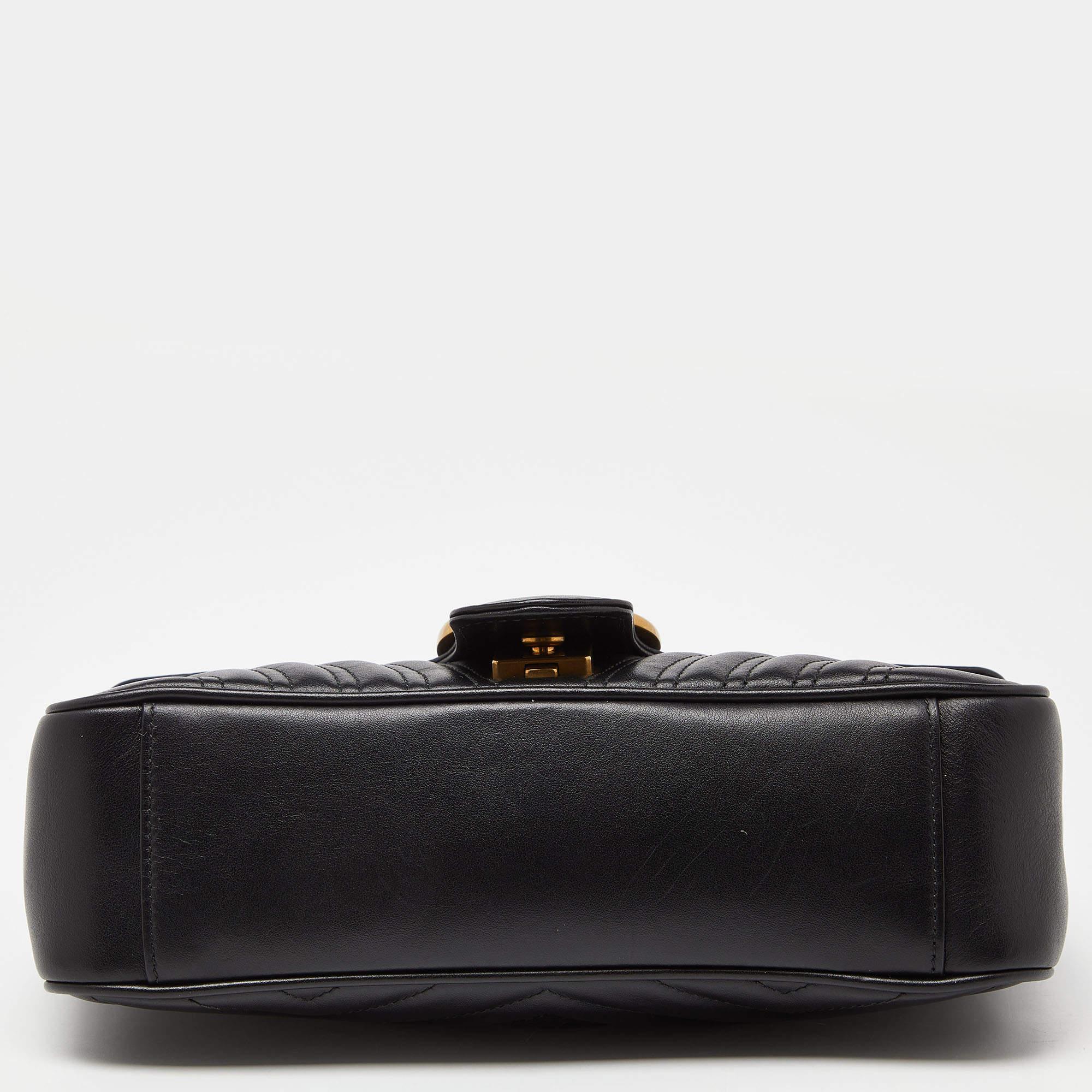 Gucci Black Matelassé Leather Small GG Marmont Shoulder Bag 3