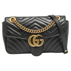 Gucci Black Matelassé Leather Small GG Marmont Shoulder Bag