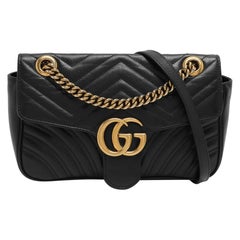 Gucci Black Matelassé Leather Small GG Marmont Shoulder Bag