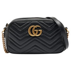 Gucci Black Matelassé Leather Small GG Marmont Shoulder Bag