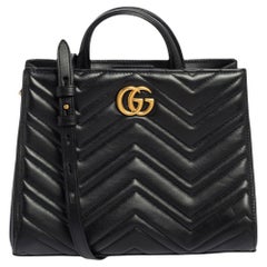 Gucci Black Matelasse Leather Small GG Marmont Tote