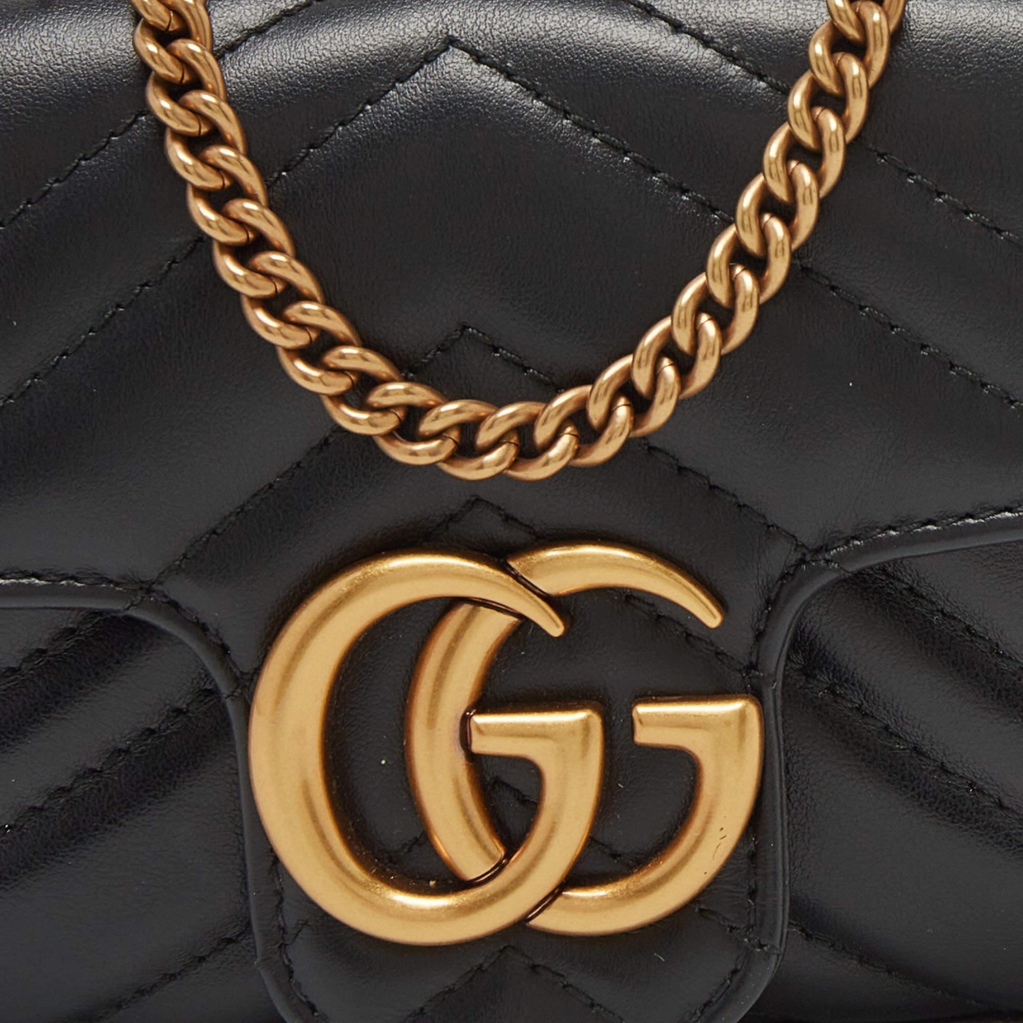 Gucci Black Matelassé Leather Super Mini GG Marmont Shoulder Bag 8