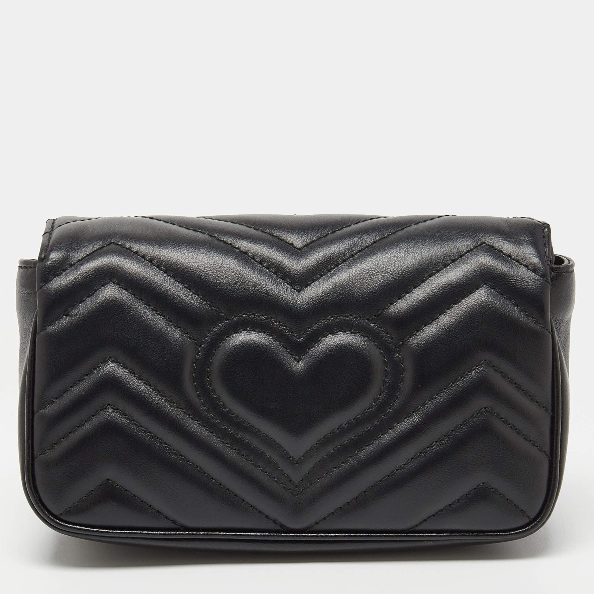Women's Gucci Black Matelassé Leather Super Mini GG Marmont Shoulder Bag