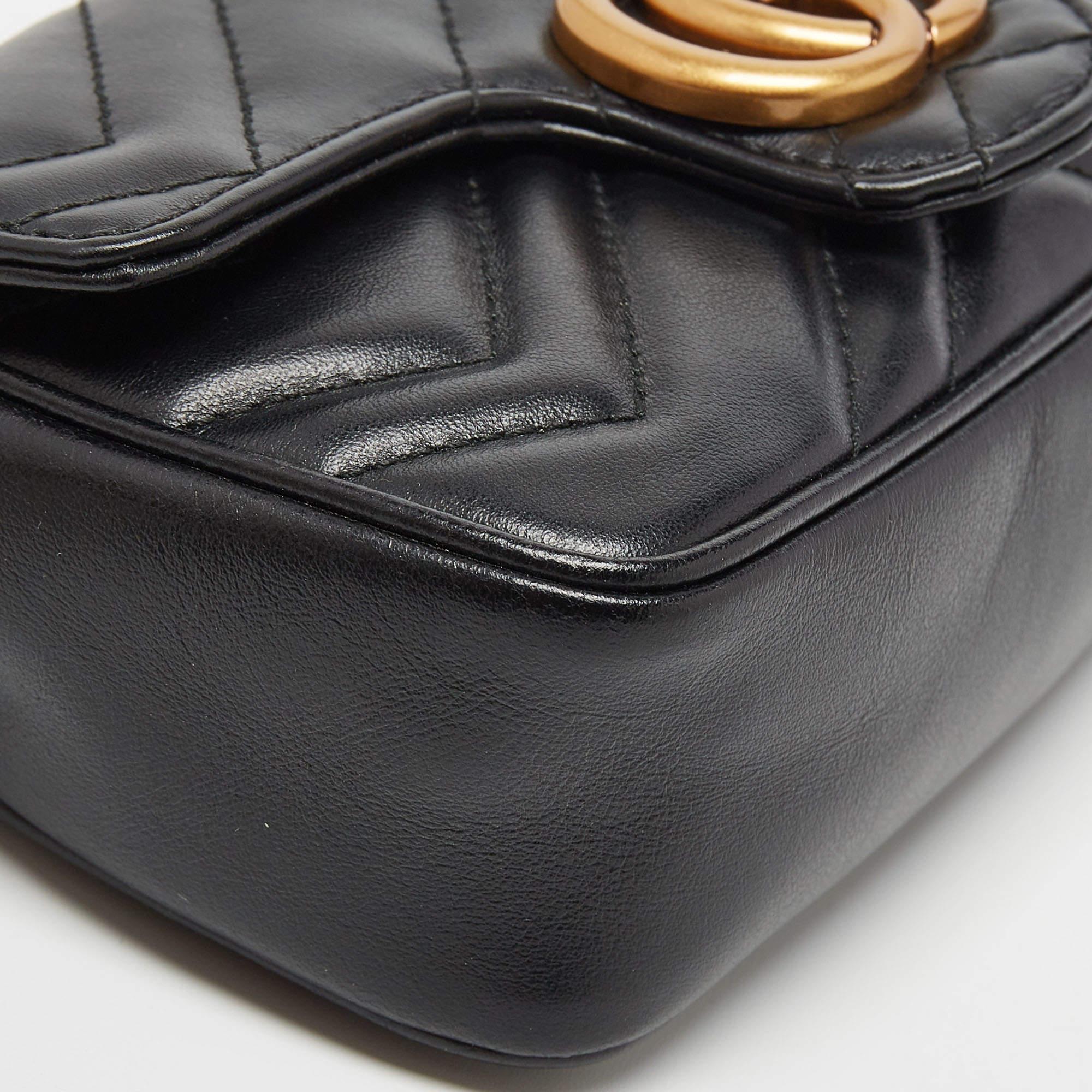 Gucci Black Matelassé Leather Super Mini GG Marmont Shoulder Bag 1