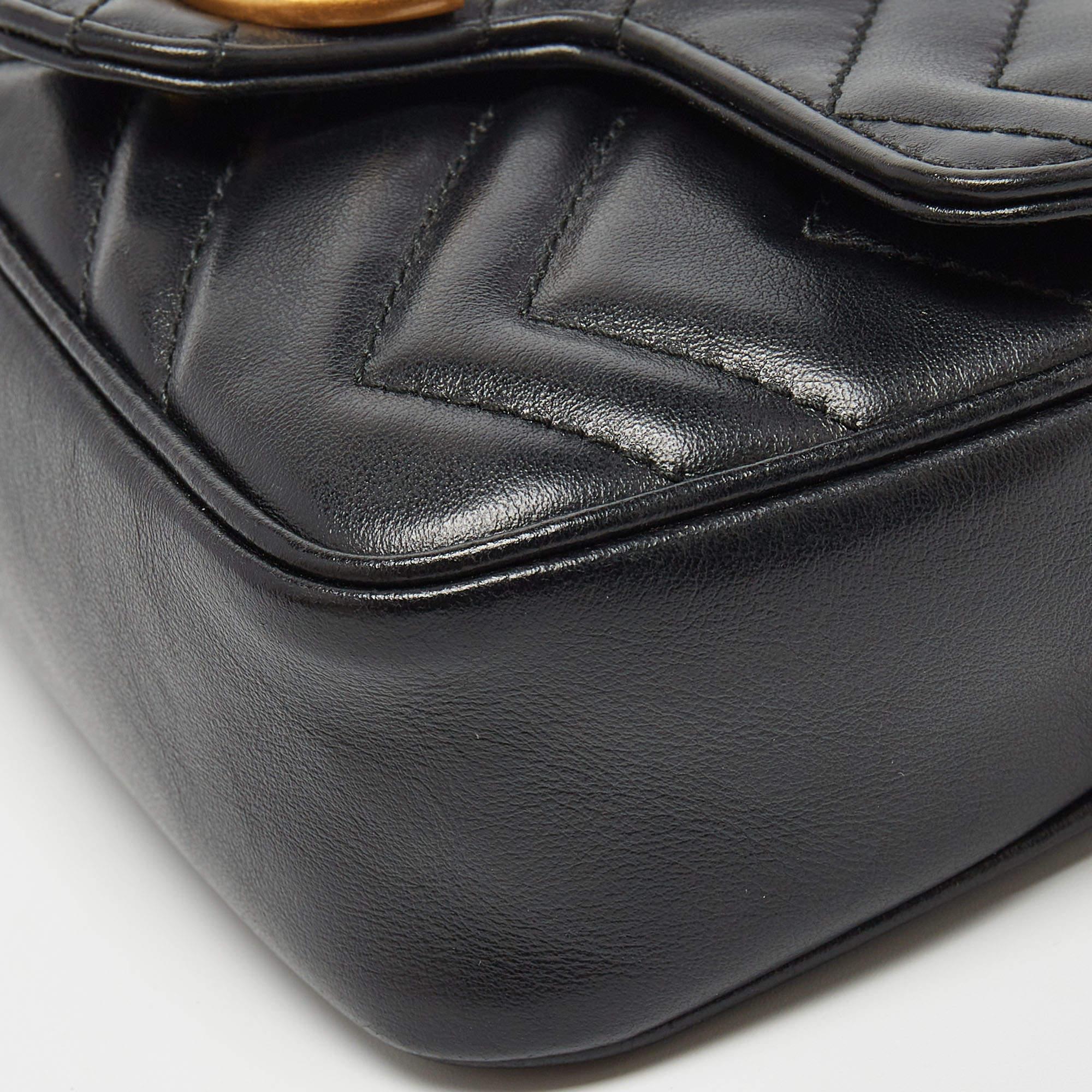 Gucci Black Matelassé Leather Super Mini GG Marmont Shoulder Bag 2