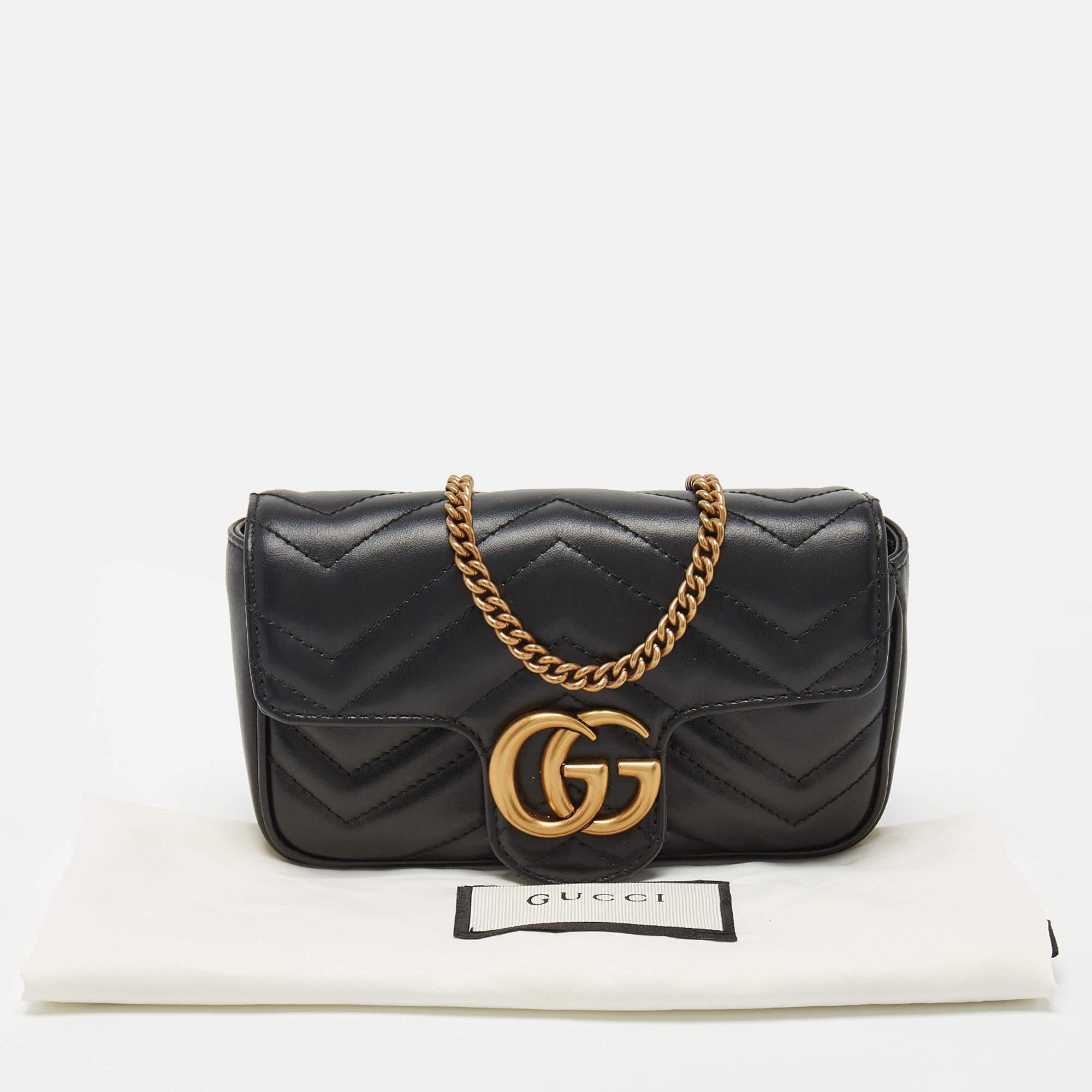 Gucci Black Matelassé Leather Super Mini GG Marmont Shoulder Bag 4