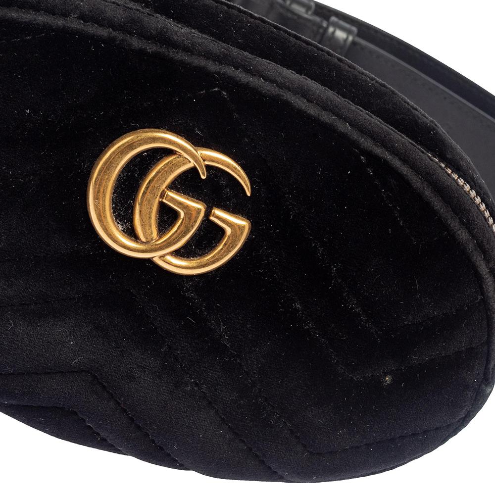 Gucci Black Matelassé Velvet and Leather GG Marmont Belt Bag 3