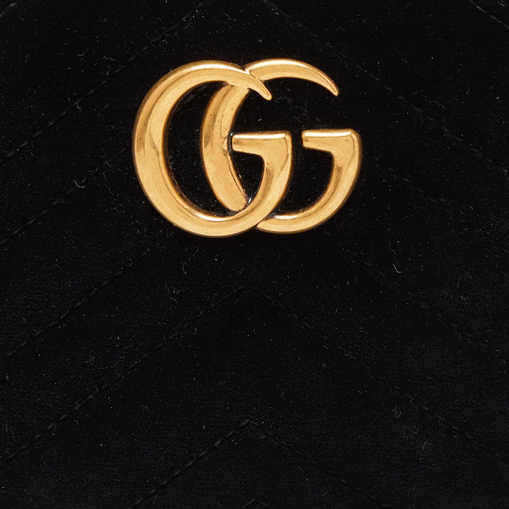 Gucci Black Matelassé Velvet and Leather Mini GG Marmont Belt Bag For Sale 1