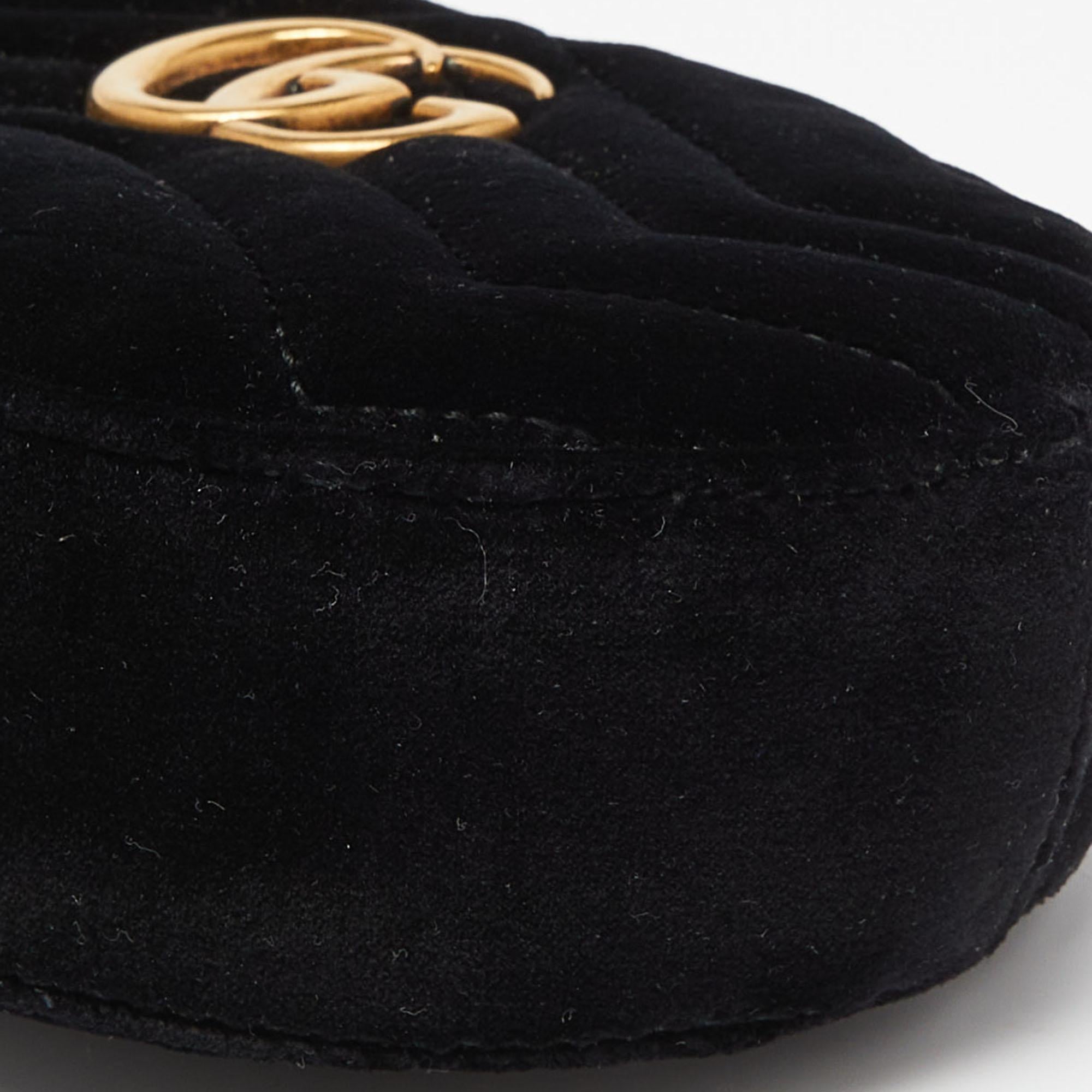 Gucci Black Matelassé Velvet and Leather Mini GG Marmont Belt Bag For Sale 2