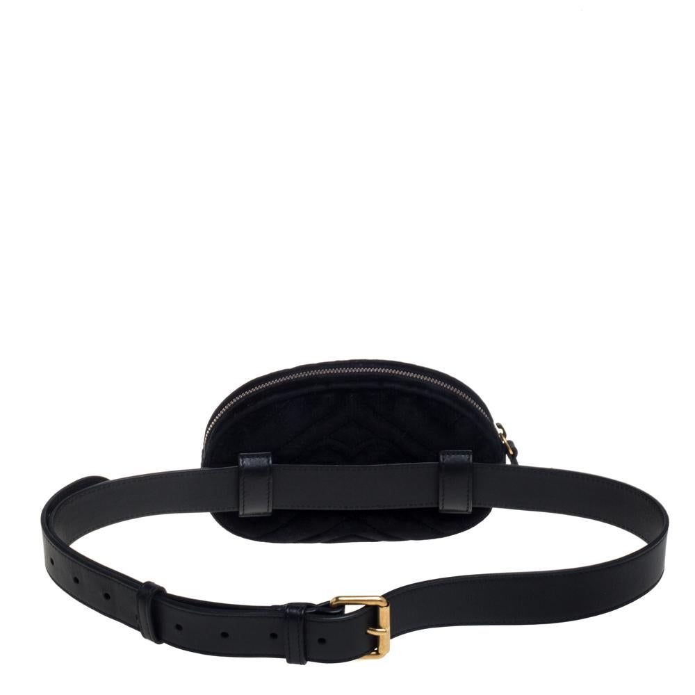 Gucci Black Matelassé Velvet Crystal Embellished GG Marmont Belt Bag In Good Condition In Dubai, Al Qouz 2