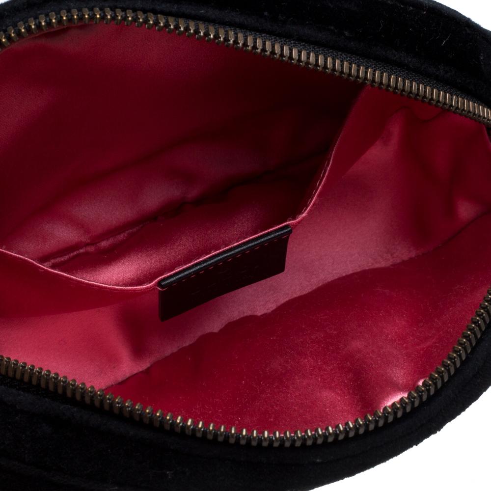 Gucci Black Matelassé Velvet Crystal Embellished GG Marmont Belt Bag 4