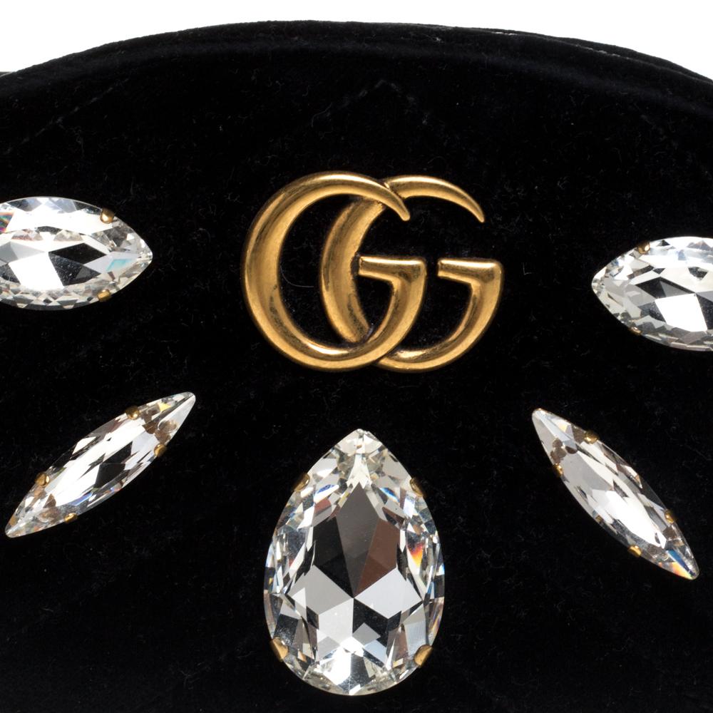 Gucci Black Matelassé Velvet Crystal Embellished GG Marmont Belt Bag 5