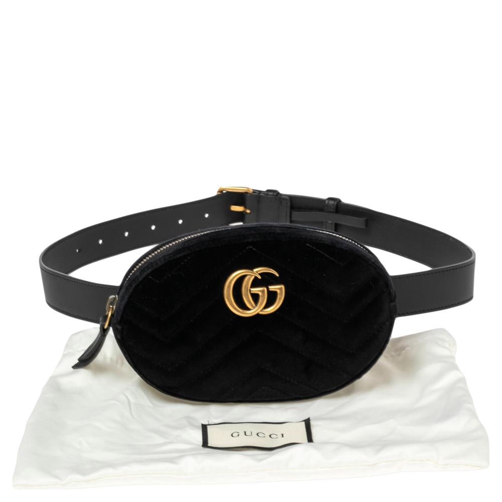 Gucci Black Matelasse Velvet GG Marmont Belt Bag 5