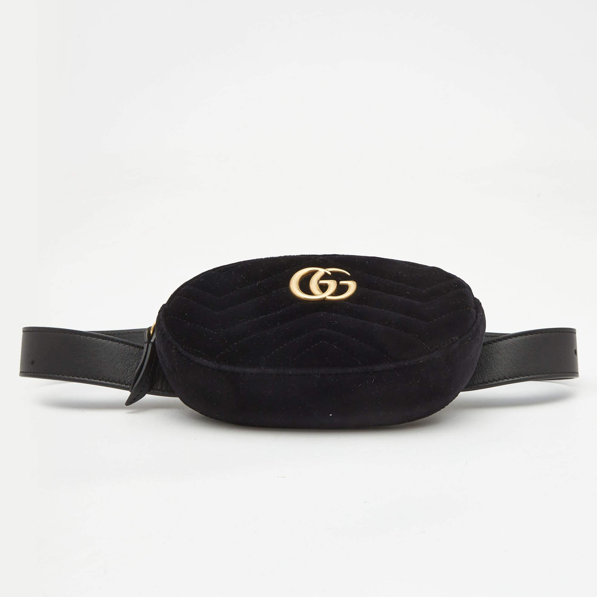 Gucci Black Matelassé Velvet GG Marmont Belt Bag 1