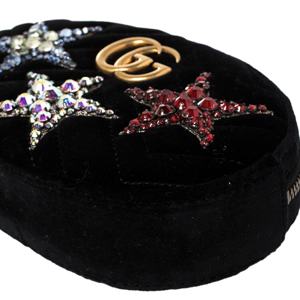 Gucci Black Matelassé Velvet GG Marmont Belt Bag 2