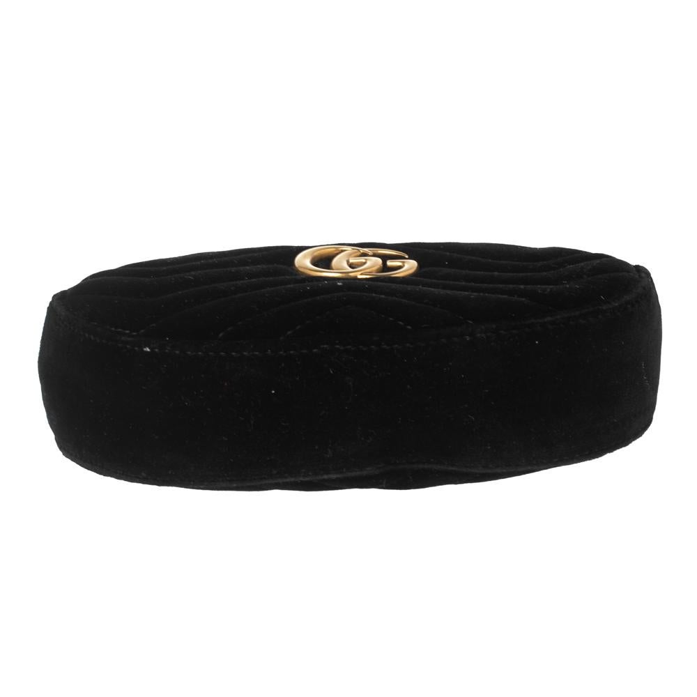 Gucci Black Matelassé Velvet GG Marmont Belt Bag 2