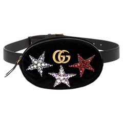 Gucci Black Matelassé Velvet GG Marmont Belt Bag