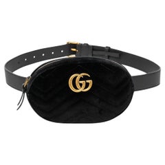 Gucci Black Matelasse Velvet GG Marmont Belt Bag