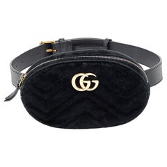 Used Gucci Black Matelassé Velvet GG Marmont Belt Bag
