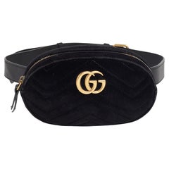 Used Gucci Black Matelassé Velvet GG Marmont Belt Bag