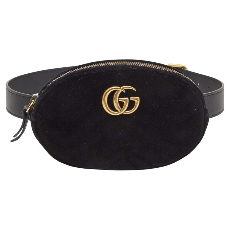 Gucci Black Matelassé Velvet GG Marmont Belt Bag For Sale at 1stDibs