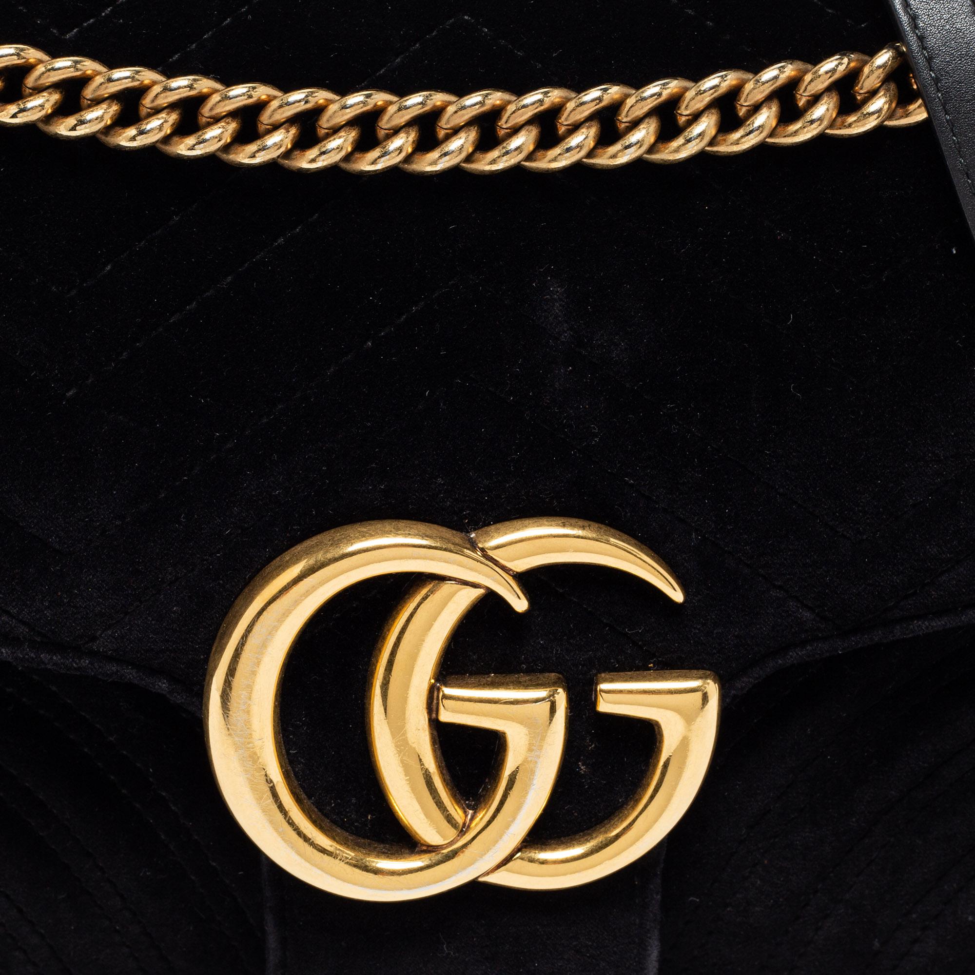 Gucci Black Matelassé Velvet Medium GG Marmont Shoulder Bag 5
