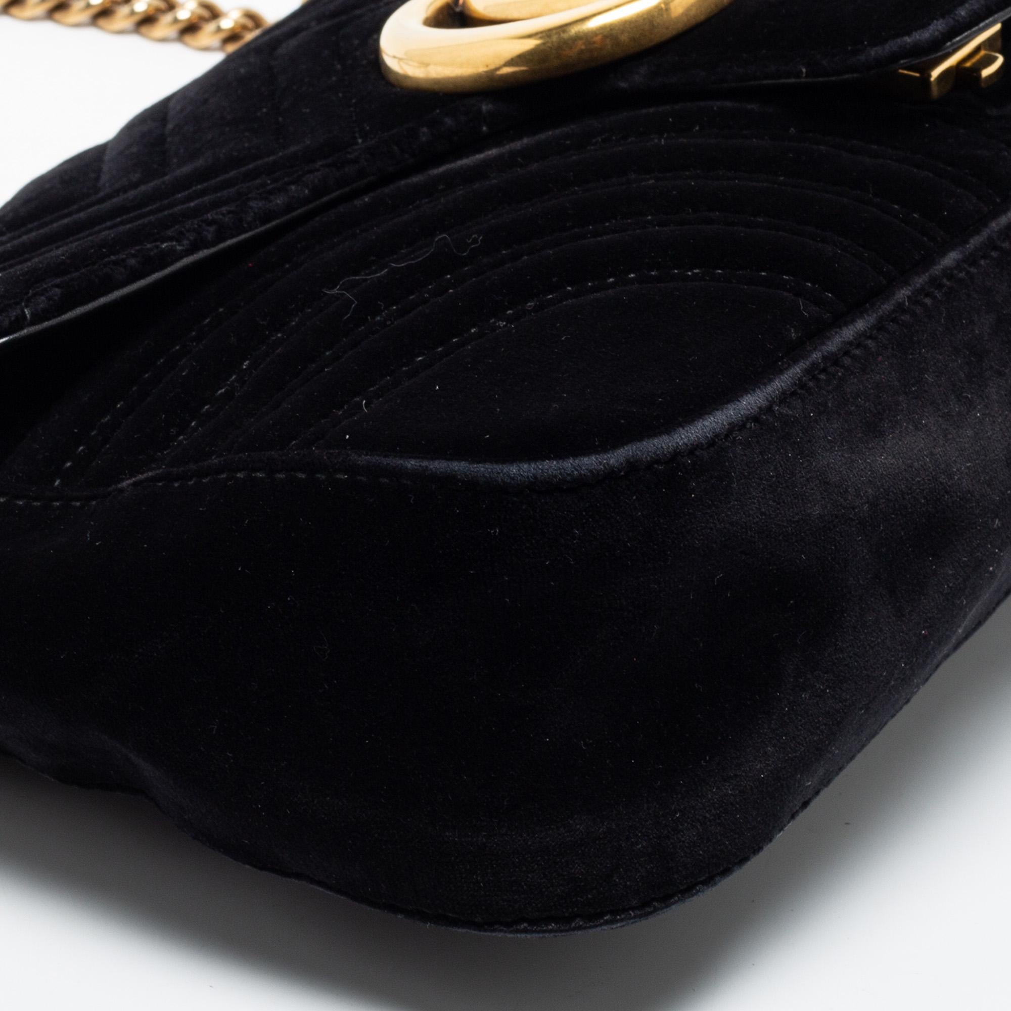 Gucci Black Matelassé Velvet Medium GG Marmont Shoulder Bag 6