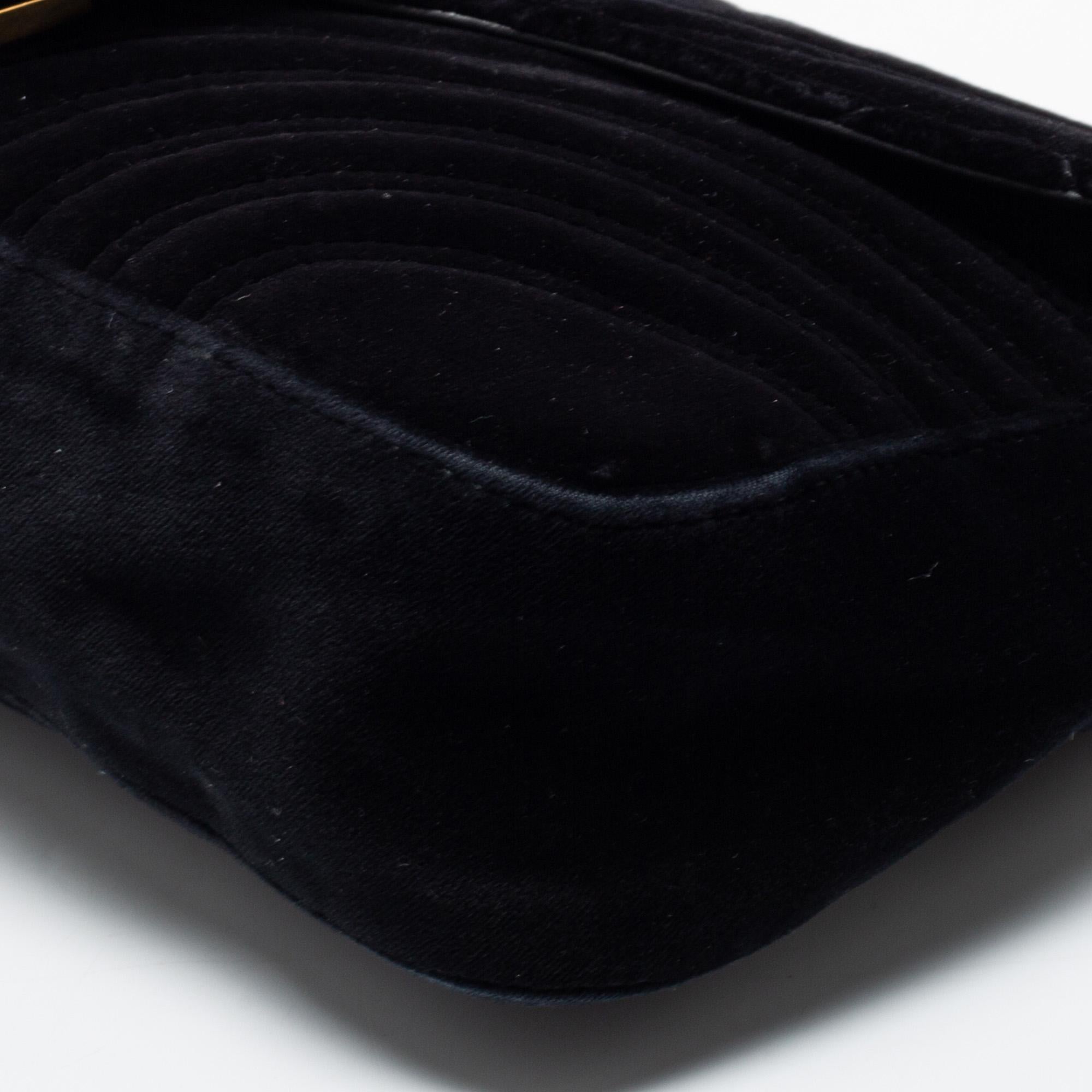 Gucci Black Matelassé Velvet Medium GG Marmont Shoulder Bag 7