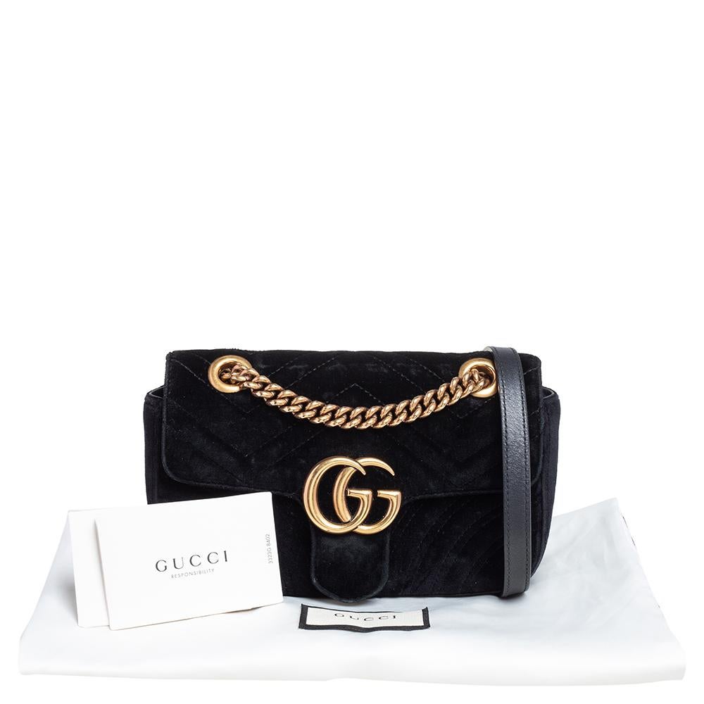 Gucci Black Matelassé Velvet Mini GG Marmont Shoulder Bag 6