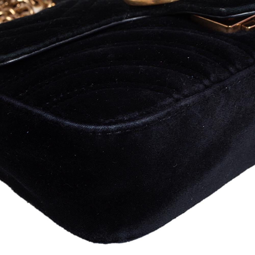 Gucci Black Matelassé Velvet Mini GG Marmont Shoulder Bag 1