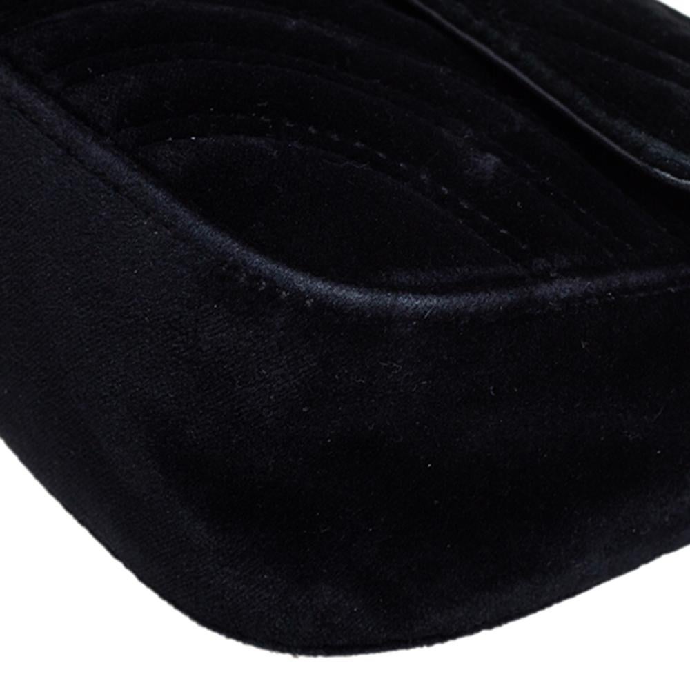 Gucci Black Matelassé Velvet Mini GG Marmont Shoulder Bag 2