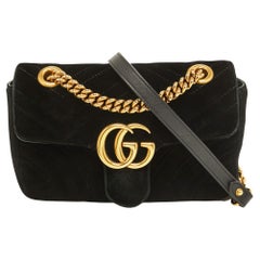 Gucci Black Matelasse Velvet Mini GG Marmont Shoulder Bag