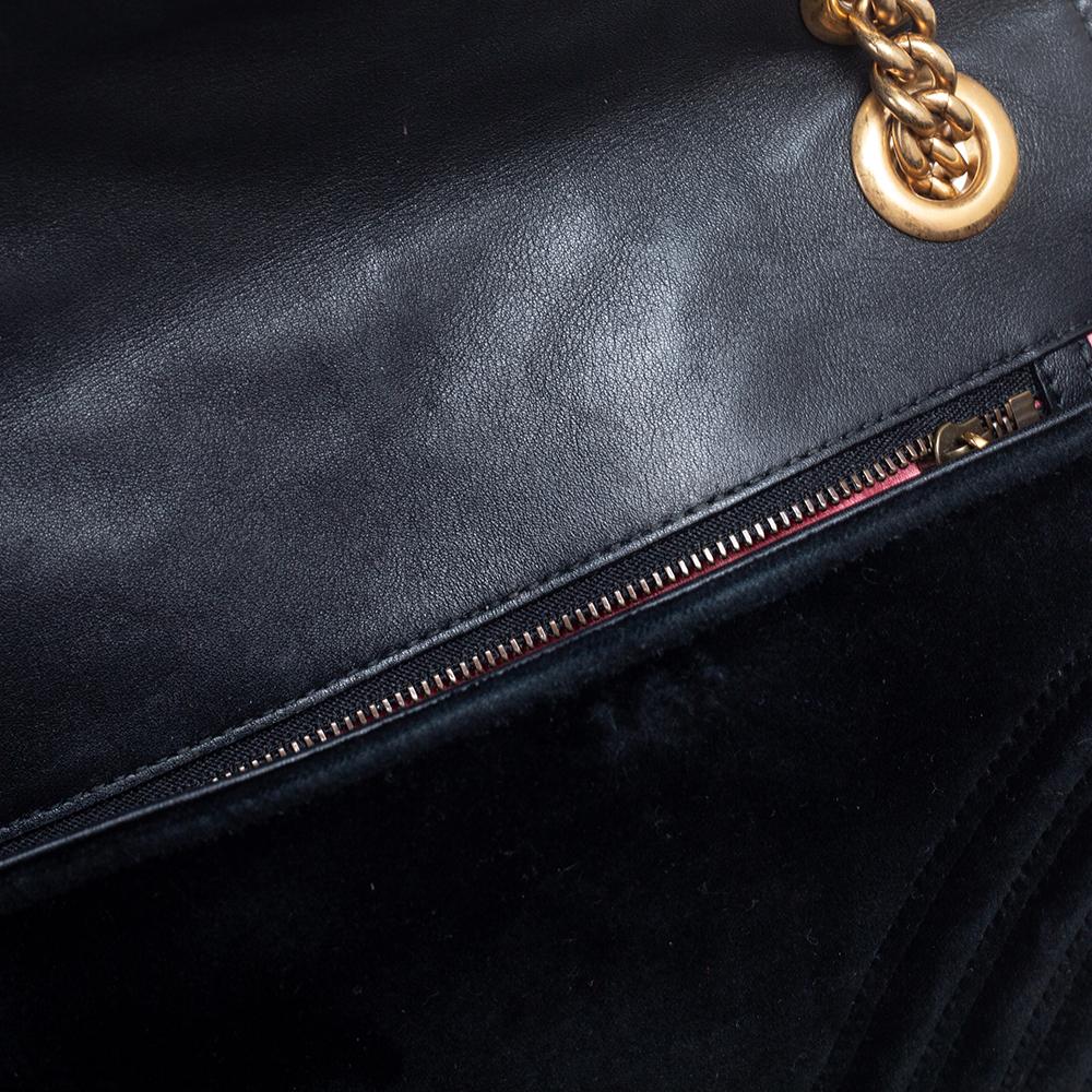 Gucci Black Matelassé Velvet Small GG Marmont Shoulder Bag 3
